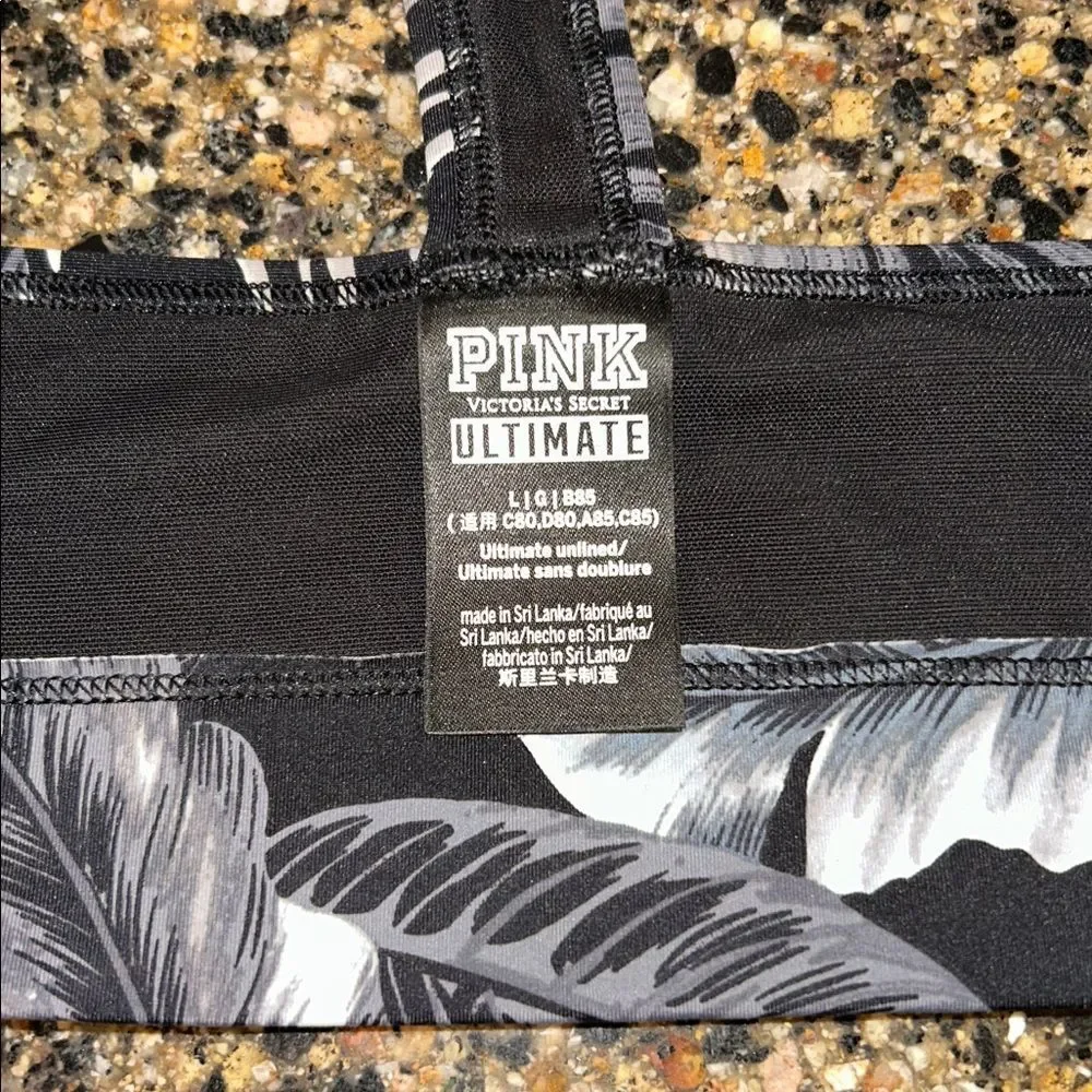 Like New PINK Victoria's Secret Black and White Leaf Print Sports Bra